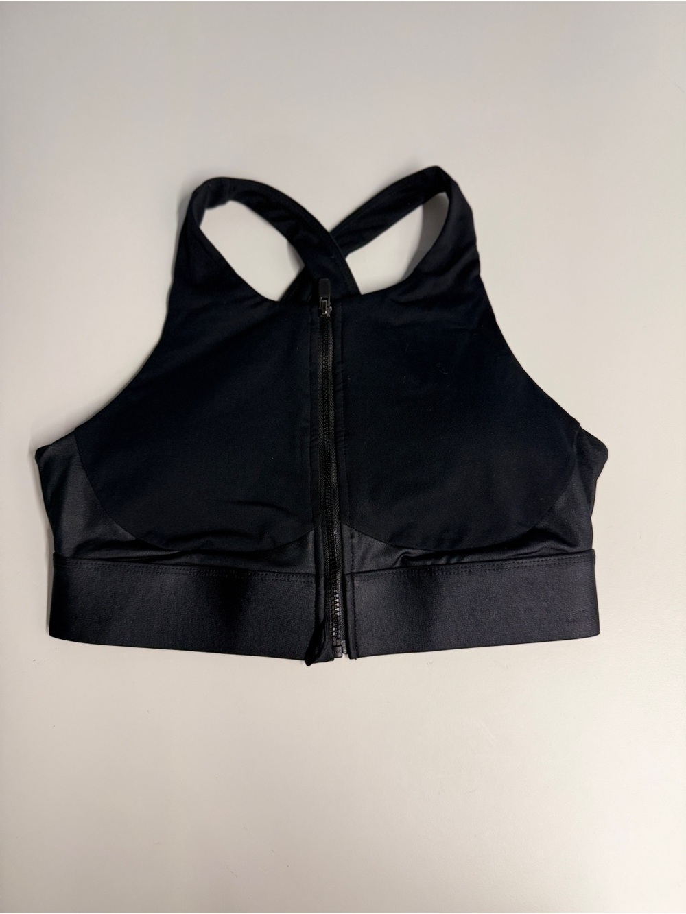 Fabletics Black Front-Zip High-Neck Sports Bra